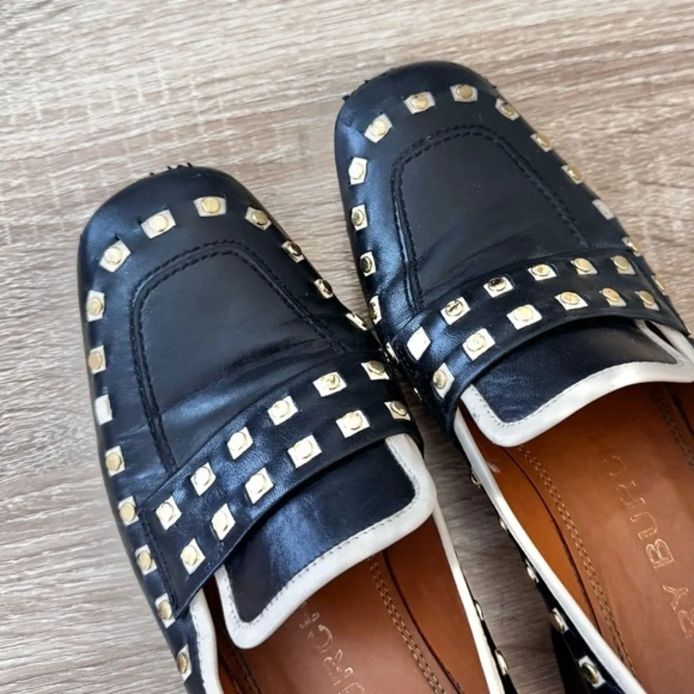 Tory Burch Perfect‎ Black Dolce Leather Studded Block Heel Slip On Loafers 7.5